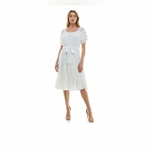 Luxology Pleated Sleeve Belted Midi Dress size S